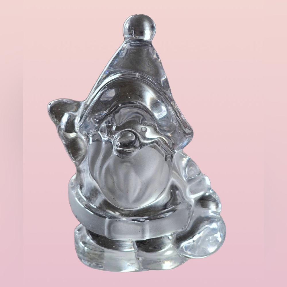 Art Glass Clear 4” Santa Claus Gnome Figurine Christmas Decoration Paperweight